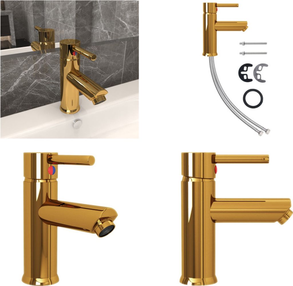 vidaXL Waschtischarmatur Golden 130x176 mm - Waschtischbatterie - Waschtischbatterien - Wasserhahn - Wasserhähne