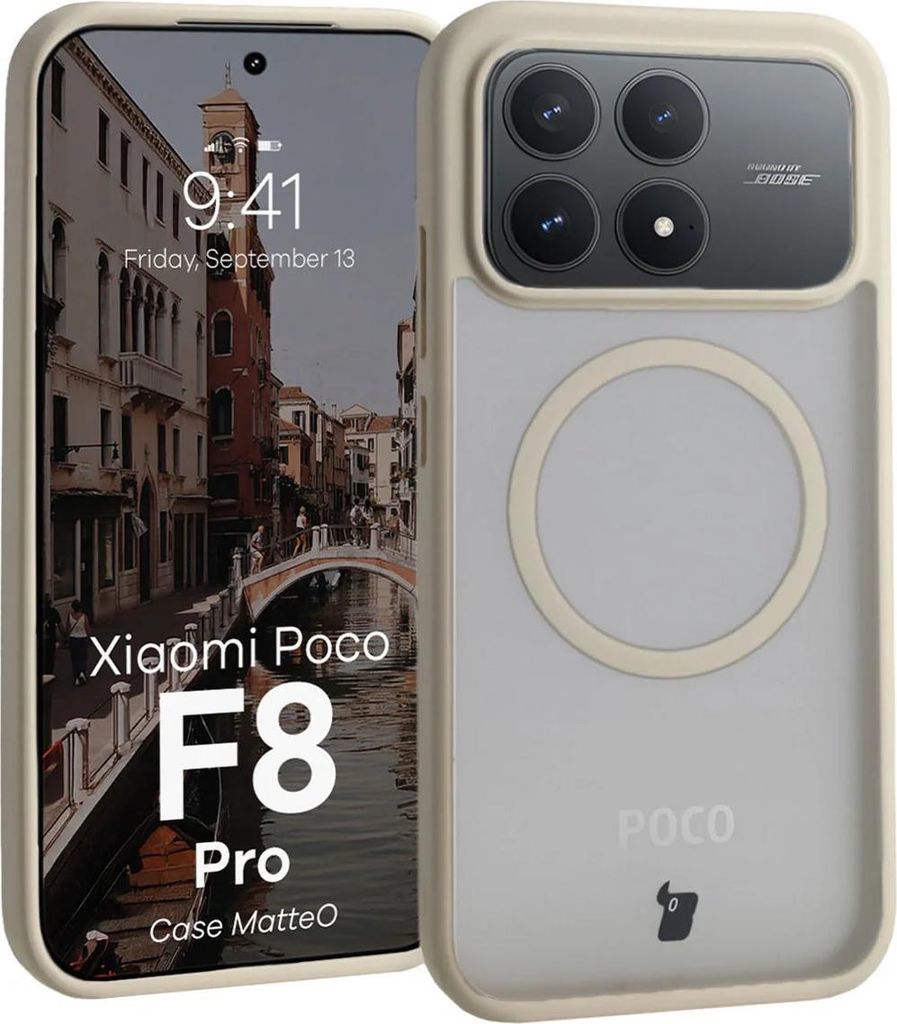 Handyhülle mit Magnetring für Xiaomi POCO F8 Pro, Bizon Case MatteO, Getönt-Beige