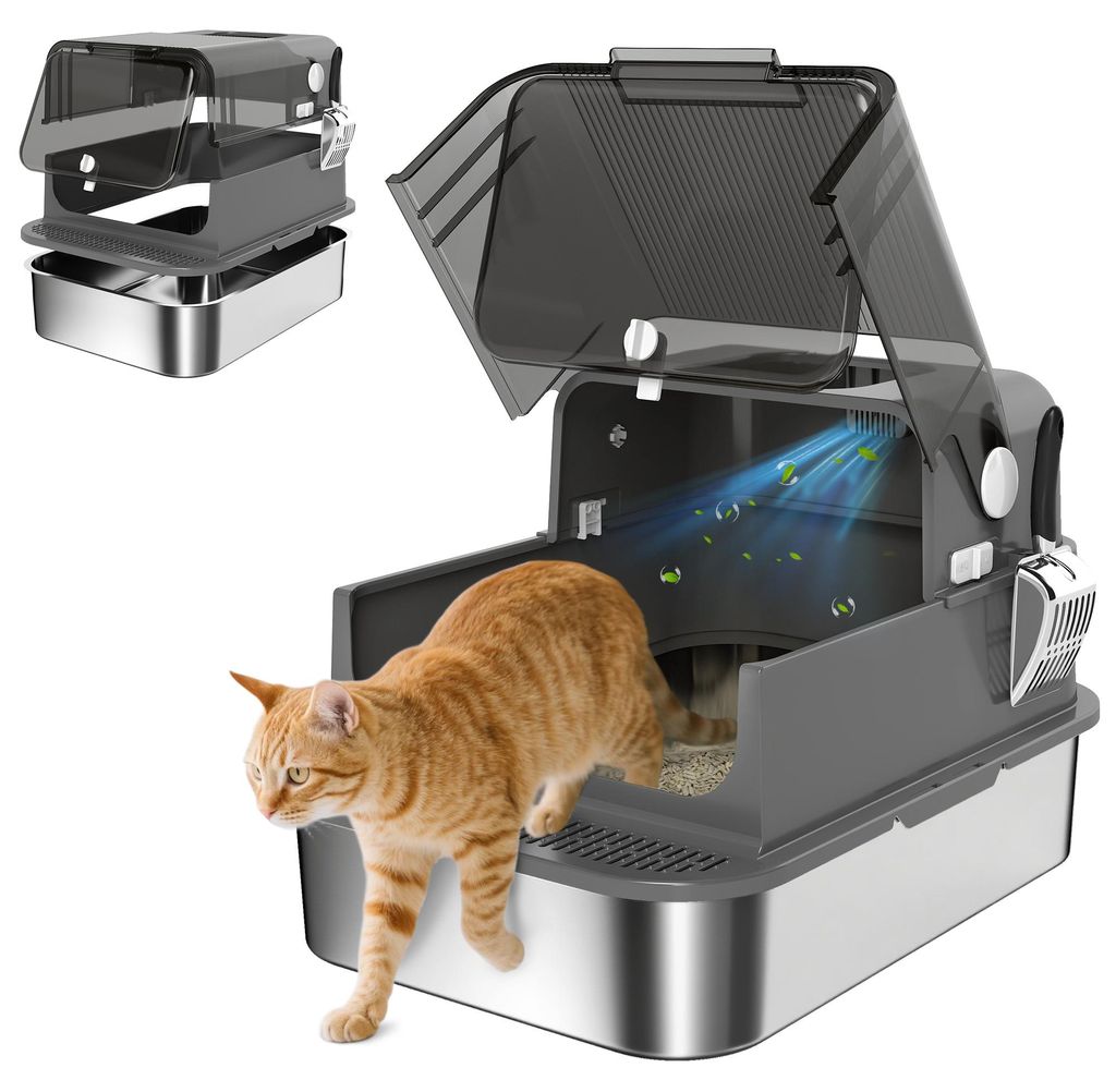 PawHut Katzenklo Edelstahl mit Deckel XXL Katzentoilette Produktbild 