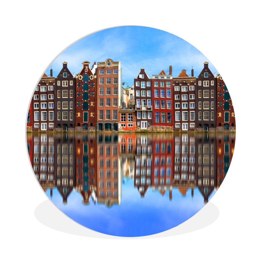 MuchoWow Rundes Wandbild - Runde Bilder Spiegelung der Amsterdamer Grachtenhäuser Ø 30 cm Kreis Wanddekoration Kunststoff - Wandkreis - Wandsch...