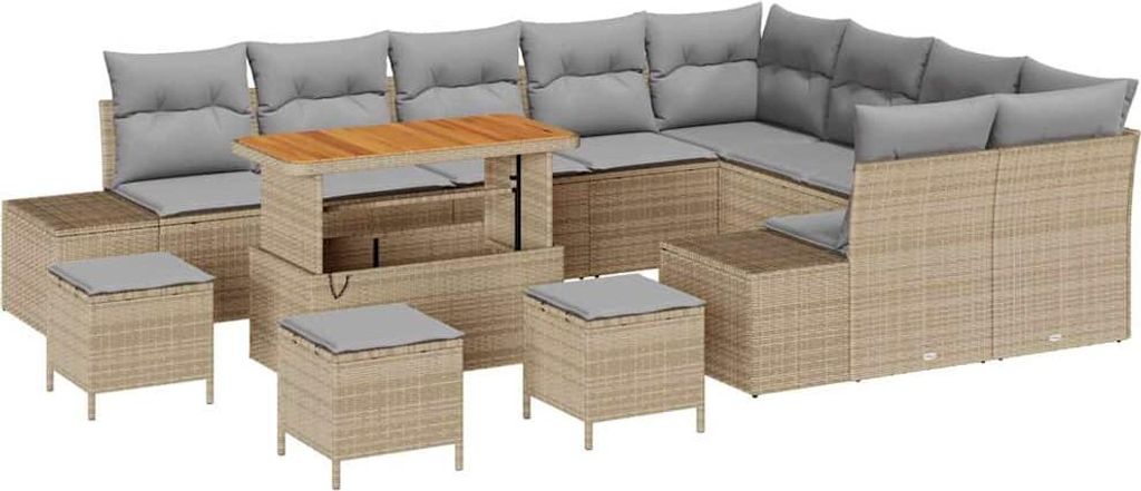 Gartensofa-set mit Kissen 13 pcs Beige Poly-Rattan
