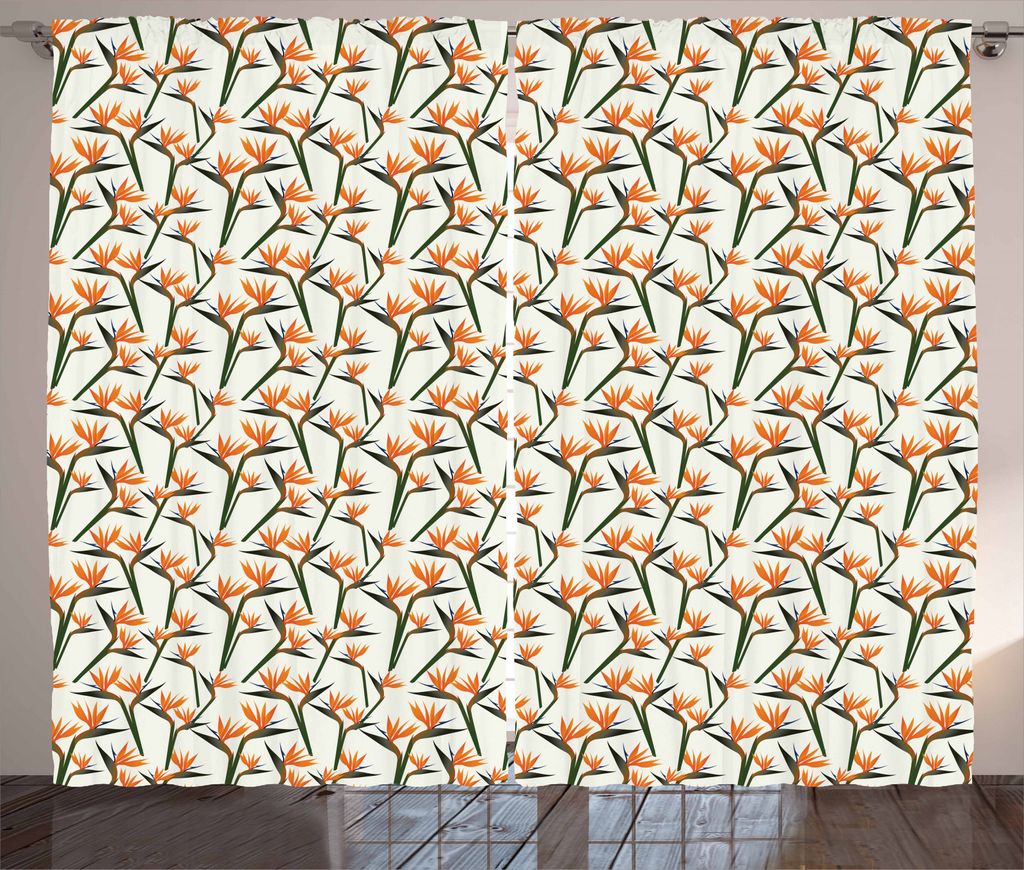 ABAKUHAUS Frühling Rustikaler Vorhang, Paradiesvögel, Wohnzimmer Universalband Gardinen mit Schlaufen und Haken, 280 x 245 cm, Mehrfarbig