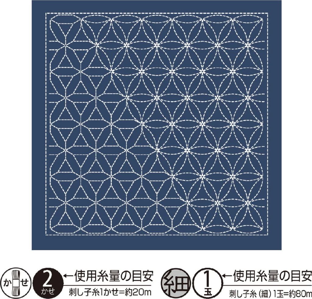 Olympus Sashiko Sampler (nur Stoff) "Hana Fukin (Navy) Hanaguruma Nagomi Series", Stoff bedruckt, 33x33cm, Hergestellt in Japan