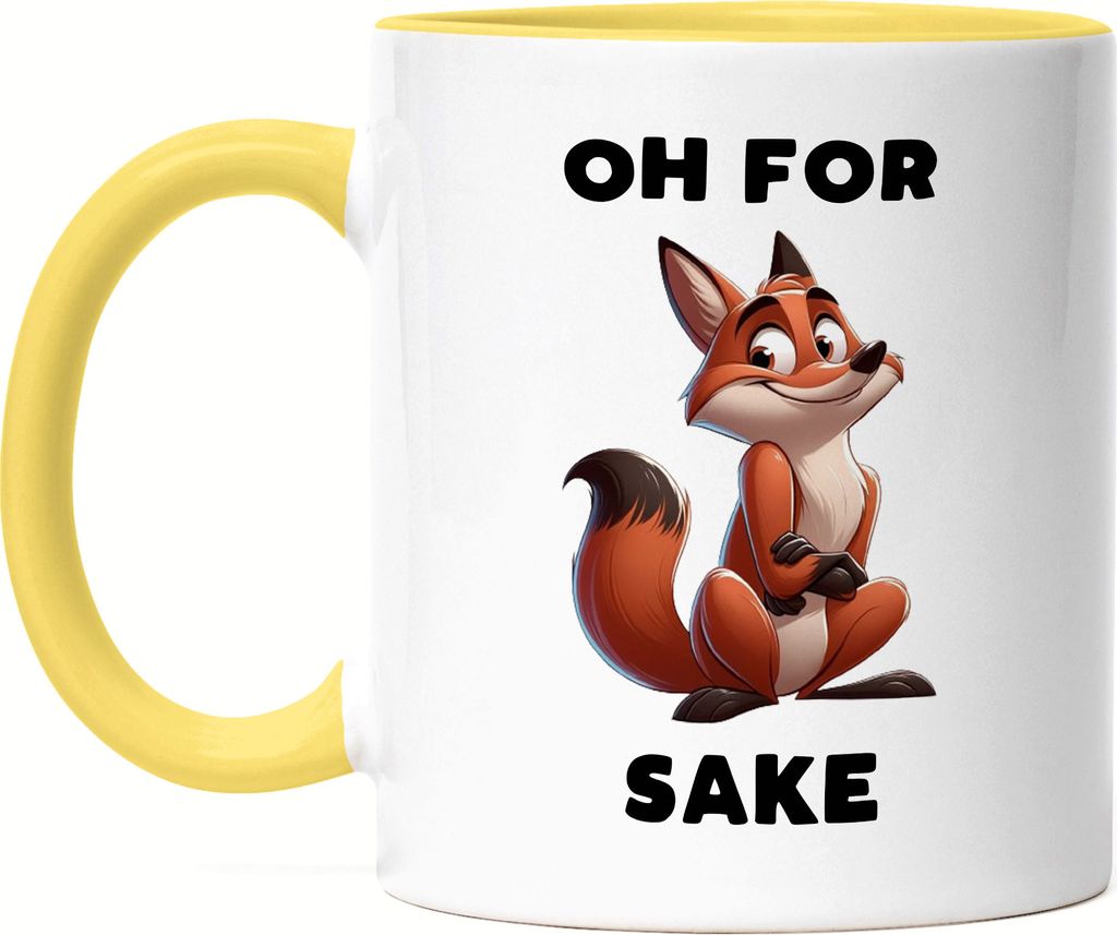 Oh for Fox Sake Fuchs Tasse Gelb Wortspiel Englischer Humor Fuchs