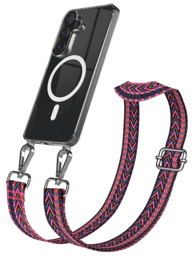 EAZY CASE - Handykette mit MagSafe Hülle für Samsung Galaxy S26, Handyband Zebra Style, Karabiner Silber, Umhängeband in Schwarz