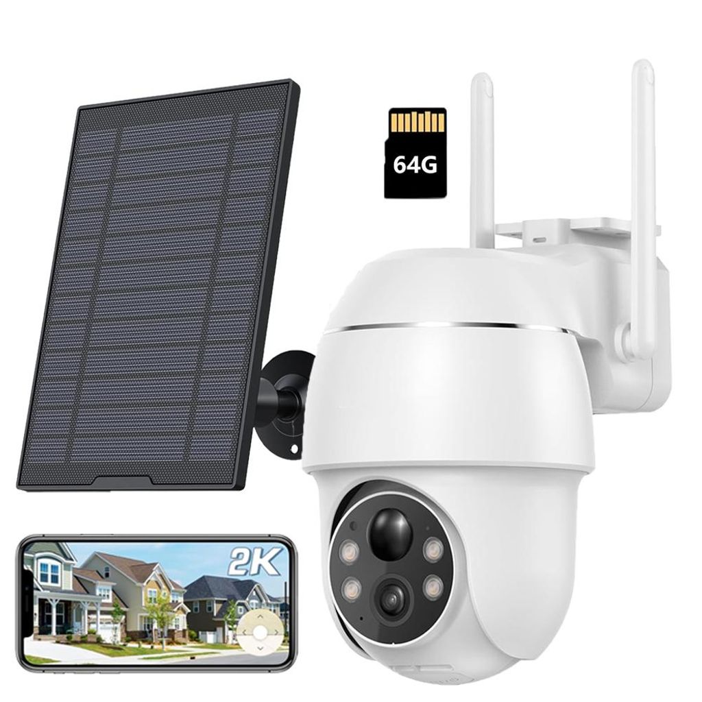 2K Solar Überwachungskamera Aussen 355°/90° Schwenkbar Aussenkamera Akku Farbnachtsicht Personen-/Bewegungserkennung Kabellose WLAN IP Kamera mi...