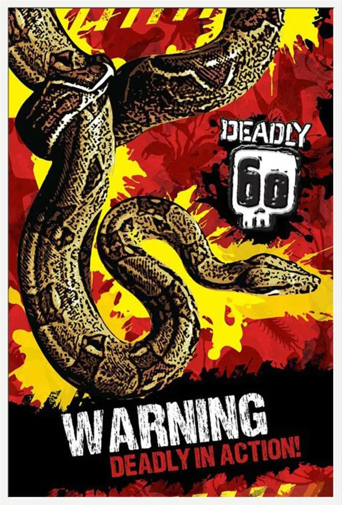 Poster encadré Deadly 60 Warning sous vitre acrylique cadre blanc