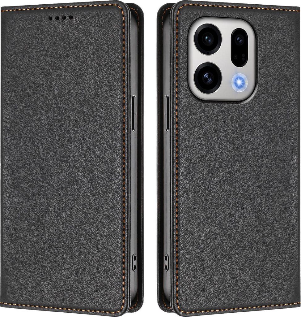 Handyhülle für Oppo Find X9, Kunstleder Klapphülle Stoßfeste Magnetische Hülle mit Ständer Schwarz