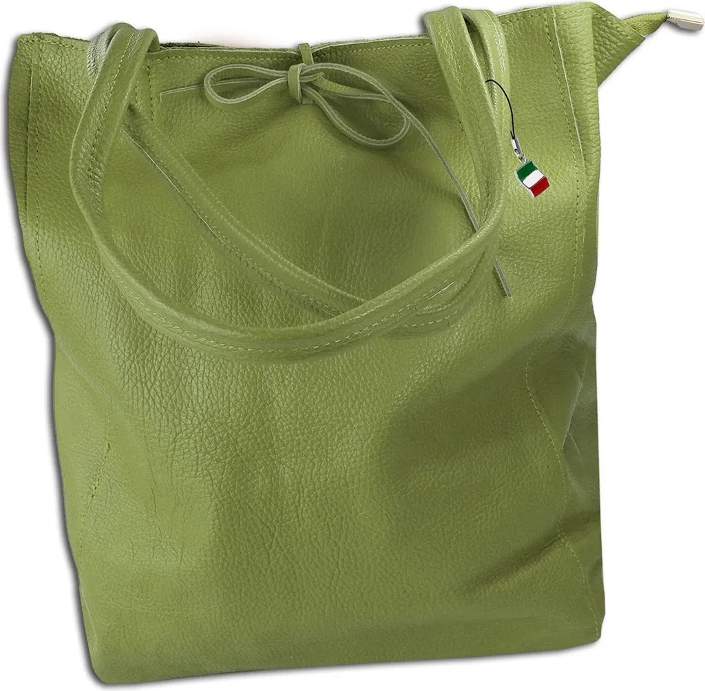 Cabas vert olive Florence en cuir véritable OTM107G, grand sac porté épaule