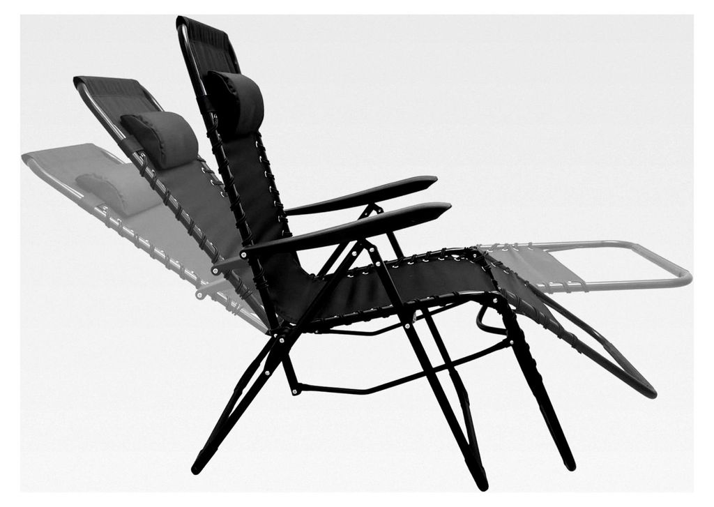 Relaxsessel mit Kopfkissen schwarz - 175 x 101 cm - Verstellbarer Gartenliegestuhl - Hochlehner Gartenliege klappbar