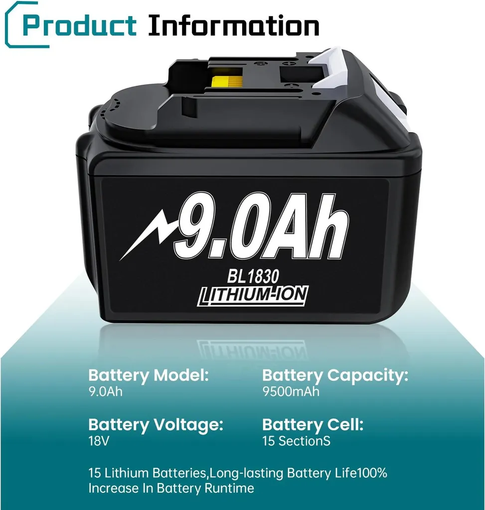 Batteria 18V 9000mAh per Makita BL1860 BL1830 - Kit 2 Pezzi Arancione - 6