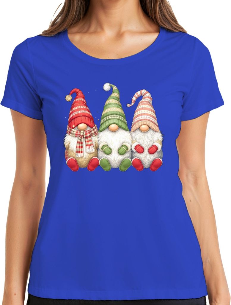 Weihnachtswichtel niedliche Gnome skandinavisch winterlich Motiv Damen T-Shirt, Blau, M