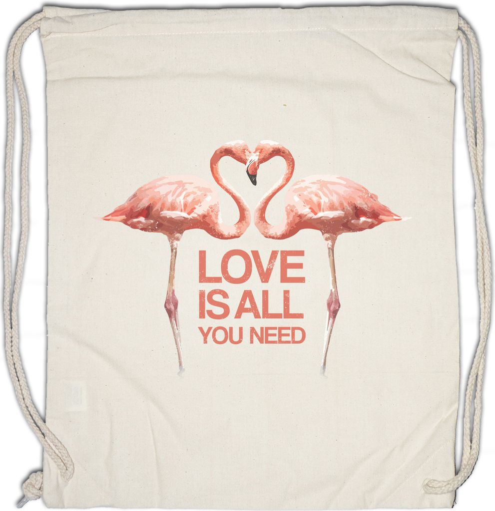 Urban Backwoods Love Is All You Need Flamingos, Turnbeutel, Farbe: Beige