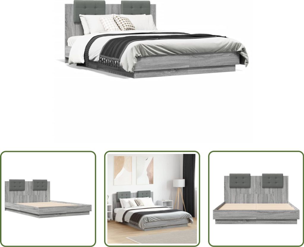 The Living Store Bettgestell mit Kopfteil Grau Sonoma 120x190 cm Holzwerkstoff