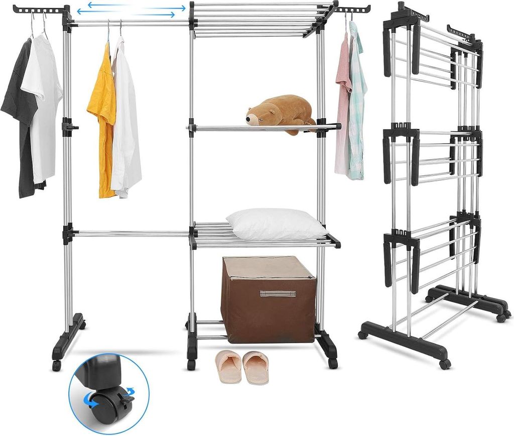 Wendelrek mit Rädern - Drahtfaser - 140 cm - Einbauseitig - Dreieckig - Inklapbar