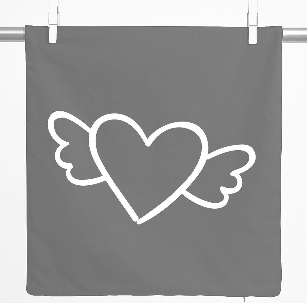 Huuraa Kissenbezug Herz mit Flügeln 40x40cm Steel Grey Baumwolle Dekokissenbezug Geschenkidee