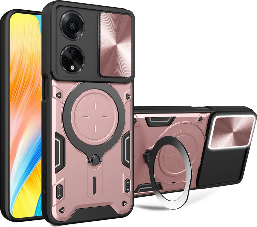 Custodia Oppo A98 5G Oro Rosa: Cover Rugged Antiurto con Slide Fotocamera