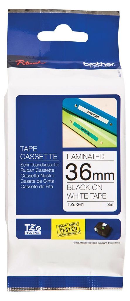Brother TZe261 - Laminiertes Band - Schwarz auf Weiß - Produktbild 