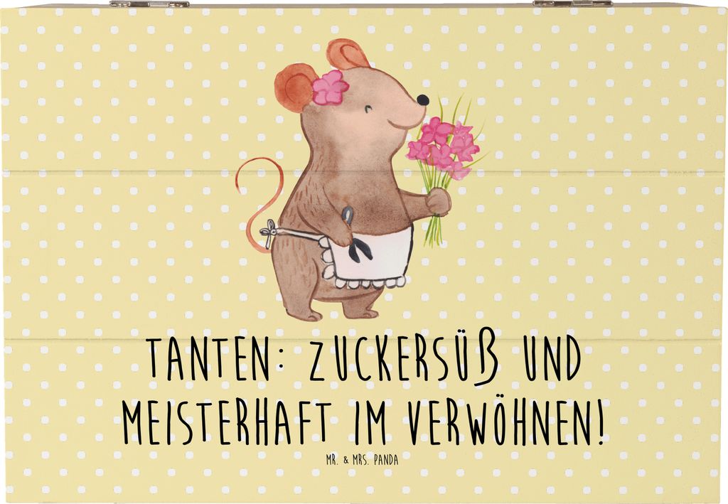 Mr. & Mrs. Panda kiste holz Tante Zuckersüß 22 x 15 cm - Gelb Pastell - Geschenk, Neffe, Nichte, Schatzkiste, Familie, Verwandtschaft, Holzbox, E...