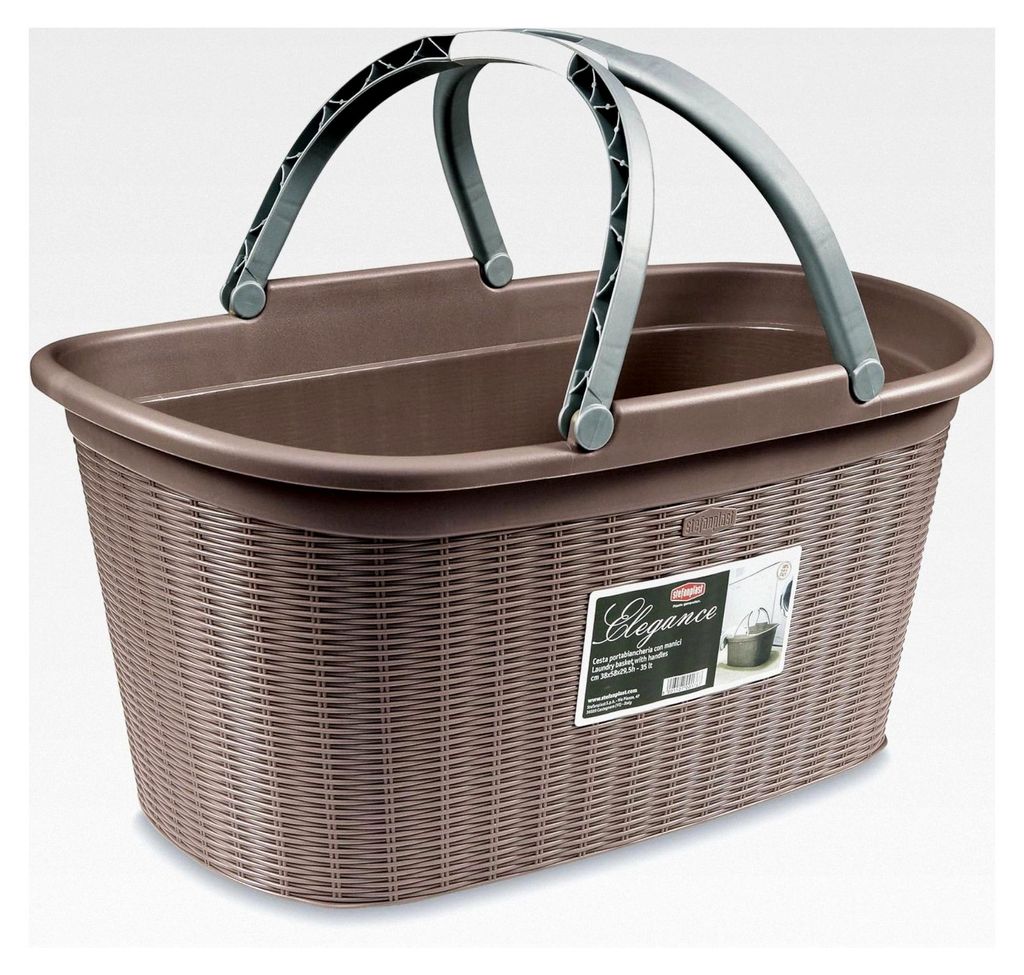 Wäschekorb 35 Liter Taupe mit 2 Henkeln - 57,5x37x29 cm Rattan-Design ohne Löcher