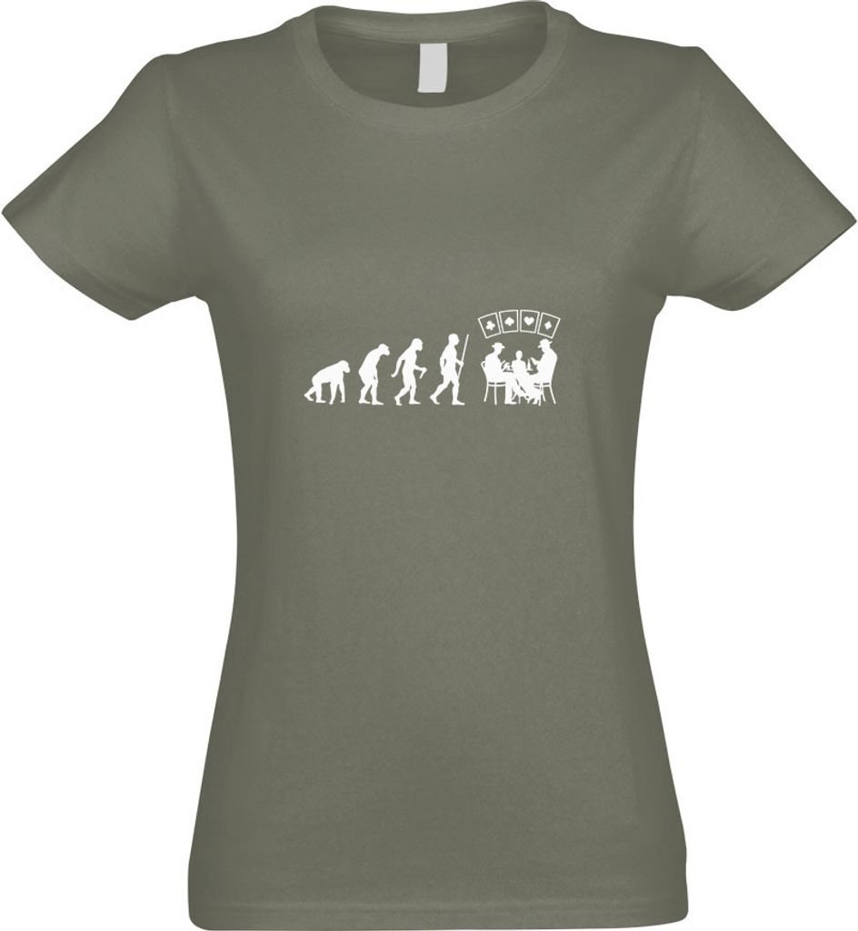 Kiwistar - T-Shirt tailliert - Damen - Olive - Kartenspiel Pokern Evolution - mit Motiv Bedruckt - Funshirt Design - Sport - Freizeit - Damen - L