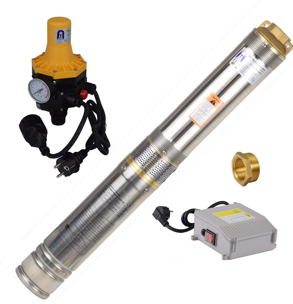 Agora-Tec 4 Zoll Brunnenpumpe Tiefbrunnenpumpe 550W-4-3DW Set mit Druckschalter und Trockenlaufschutz