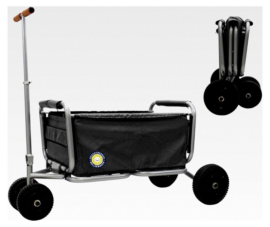 Faltbarer Bollerwagen mit Feststellbremse, klappbarer Handwagen mit Luftreifen (Schwarz)