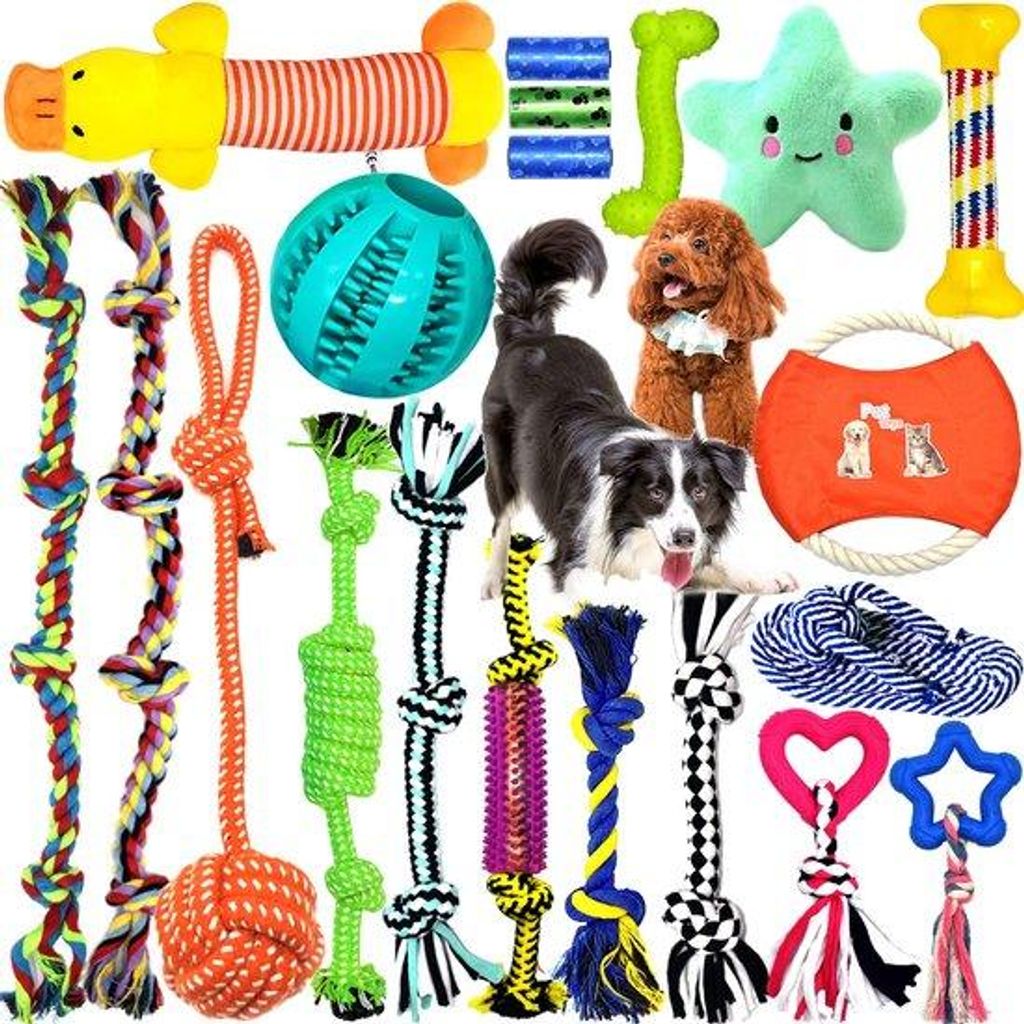 Hundespielzeug 20-teiliges Set, Hundezug, interaktives Spielzeug mit Seil, Hundeball, robustes Spielzeug zum Beißen, dauerhaftes Spielzeug für kl...