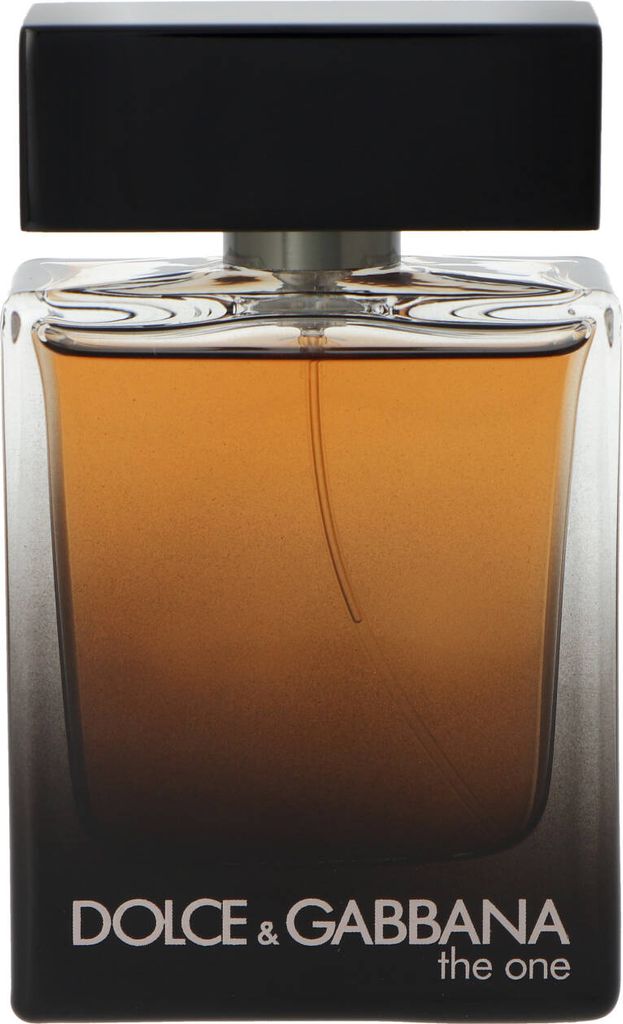 A close-up studio shot of a Dolce & Gabbana 'The One' for Men Eau de Parfum bottle.