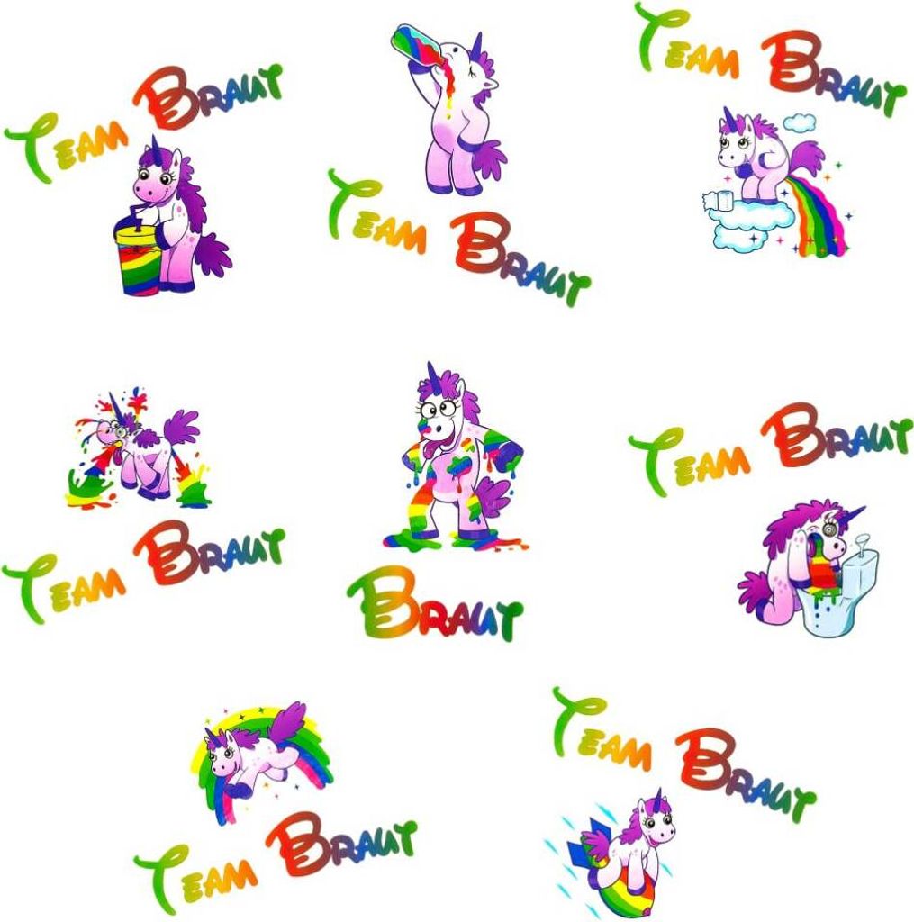 Oblique Unique Braut Einhorn Tattoo Set Team Braut JGA Produktbild 