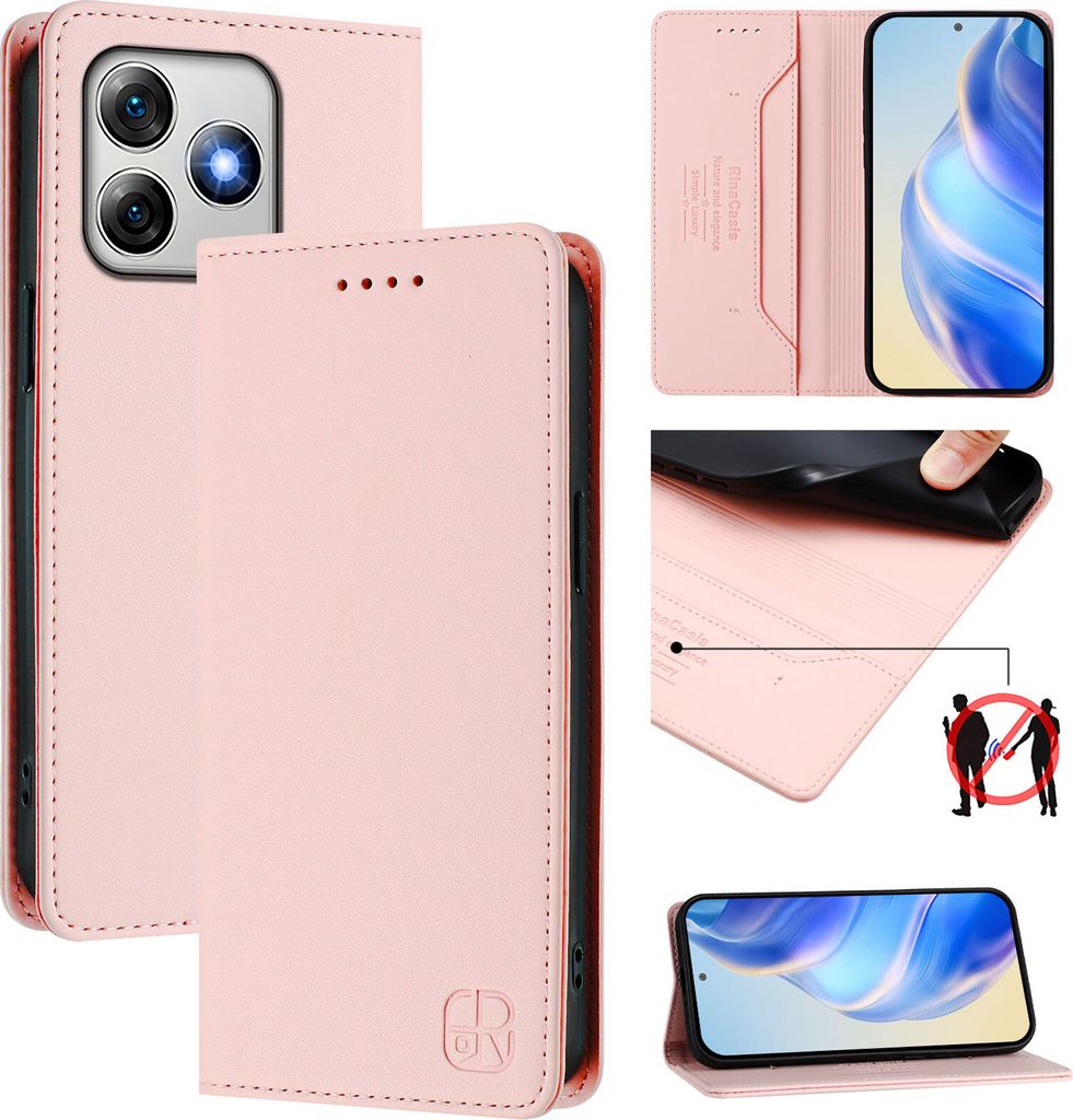 Lederhülle für Ulefone Note 18 Ultra Hülle Flip Brieftasche Kartenfächern Ständer Schutzhülle Pink