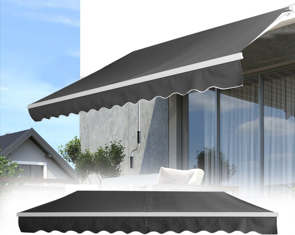 XMTECH Manuelle Gelenkarmmarkise 250x200cm Markise mit kurbel Sonnenmarkise Balkonmarkise Terrassenmarkise Klemmmarkise, Dunkelgrau