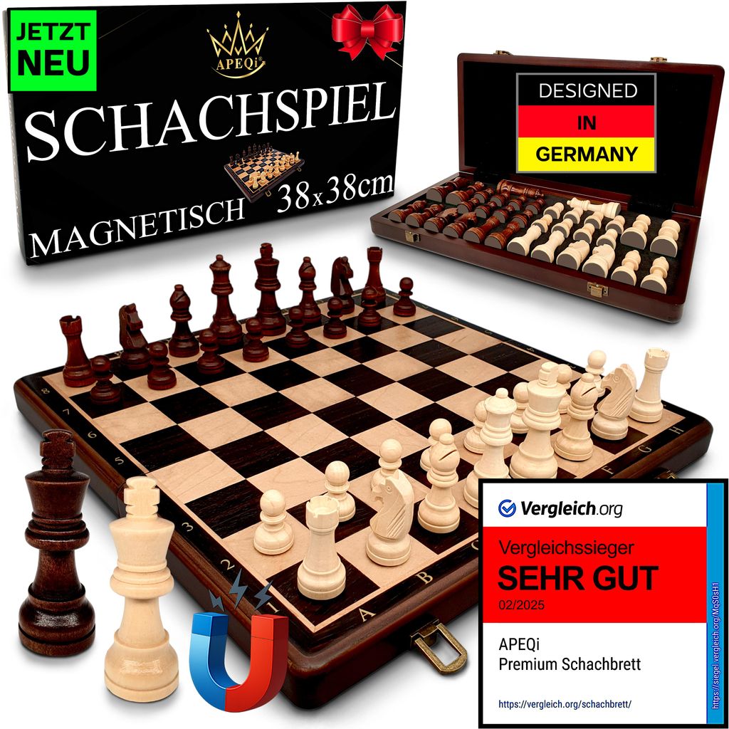 APEQi® Premium Schach MAGNETISCH - Schachspiel Holz Produktbild 