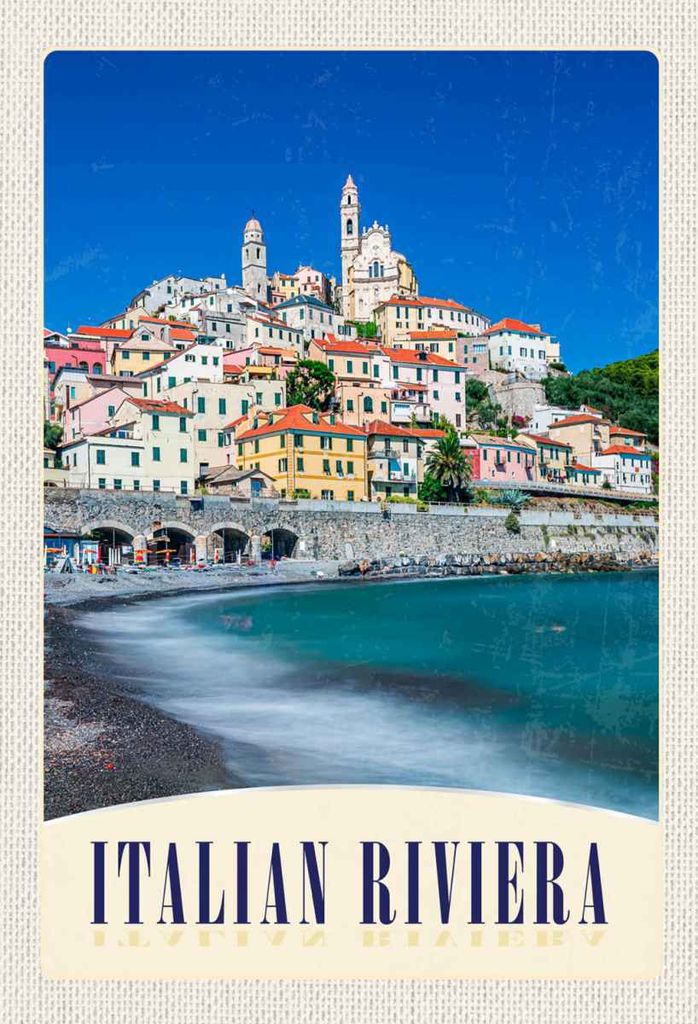 vianmo Holzschild 30x20 cm Italien Riviera Stadt Strand Wellen Bildmotiv Reisemotiv Abenteuer Reisen