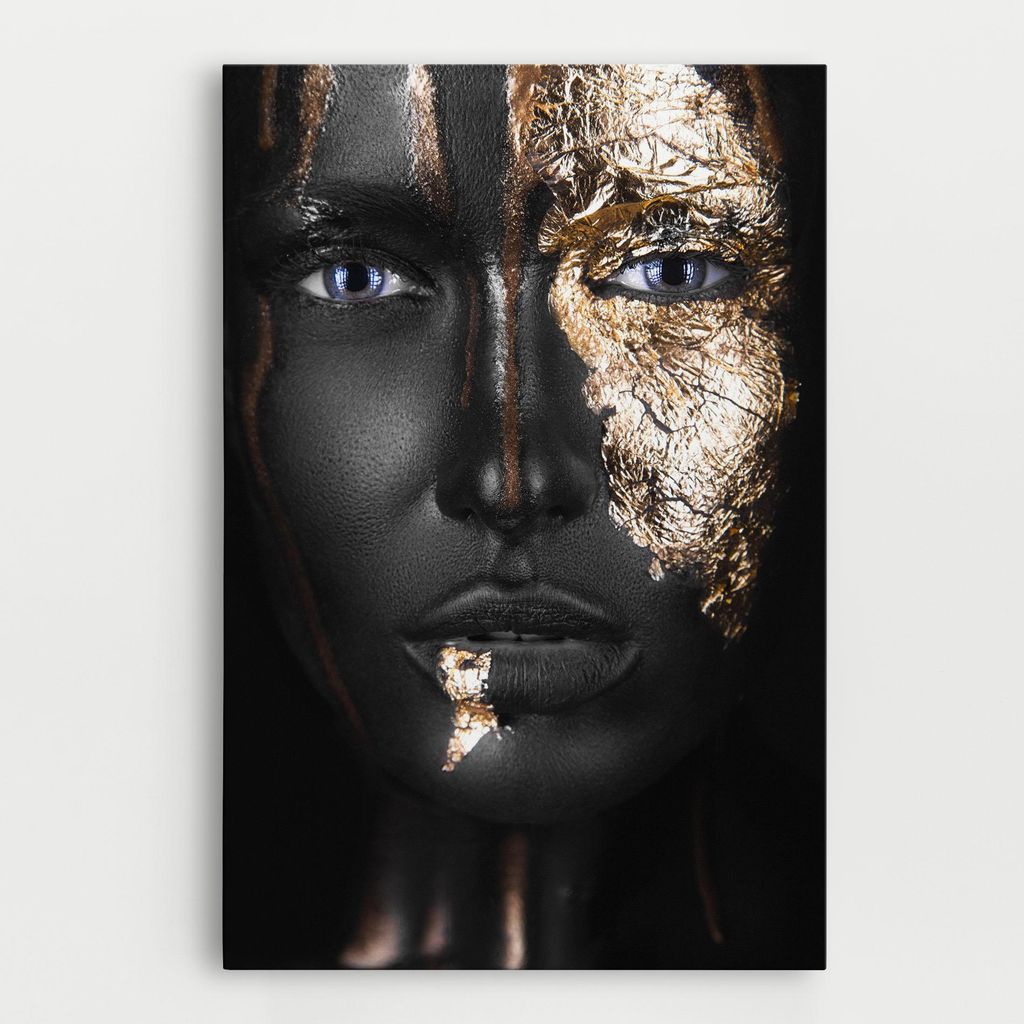 ARTHUB Leinwandbild 70x100 cm, Golden Face | Wohnzimmerdekoration, Hängende Bilder, Wanddekoration, Heimdekoration, Frauen, Schwarz und Gold