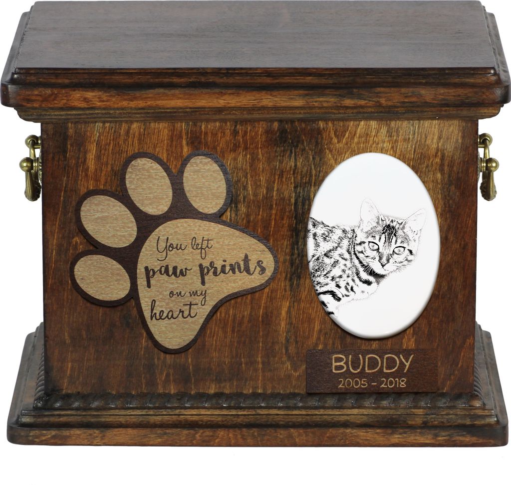 Bengalisch - Eine Urne für die Asche einer Katze, eine Urne für eine Katze mit Foto, eine personalisierte Katzenasche-Box der Marke Art-Dog.