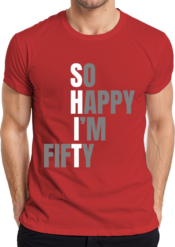 So Happy I'm Fifty lustig 50er Geburtstag Geschenk Jubiläum Herren T-Shirt, Rot, S