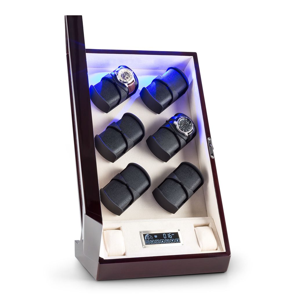 Klarstein Klingenthal Uhrenbeweger, für 14 Uhren, Touch-Bedienfeld, Rechts-Links-Lauf, Schaukasten, LED-Beleuchtung, braun