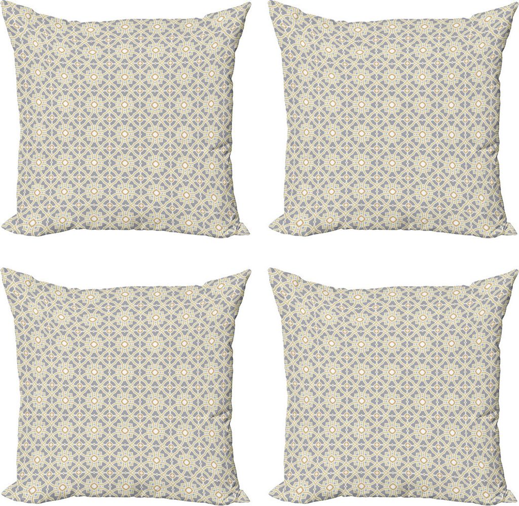 ABAKUHAUS Geometrisch Kissenbezug Set (4 Stück), Marokkanische Blumenkunst, Moderner Doppelseitiger Digitaldruck, 60 cm x 60 cm, Taupe Blassgelb