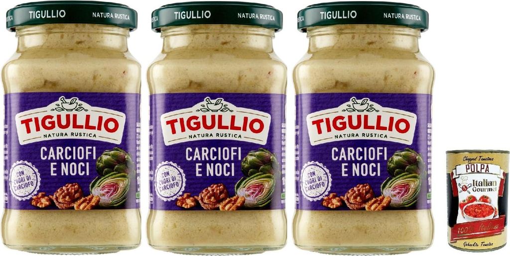 Star Tigullio Pesto Carciofi e noci Sauce Soße Artischocken und Nüsse, Glutenfrei, 3x 185g + Italian Gourmet polpa 400g