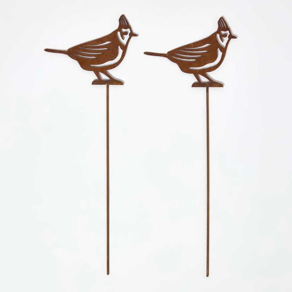 HOMESCAPES Gartenstecker Rost – Haubenmeise Gartendeko 2er-Set