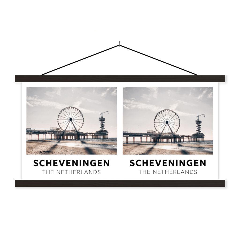 MuchoWow Textilposter Niederlande - Strand - Riesenrad 150x75 cm mit schwarzem Rahmen - Posterleiste