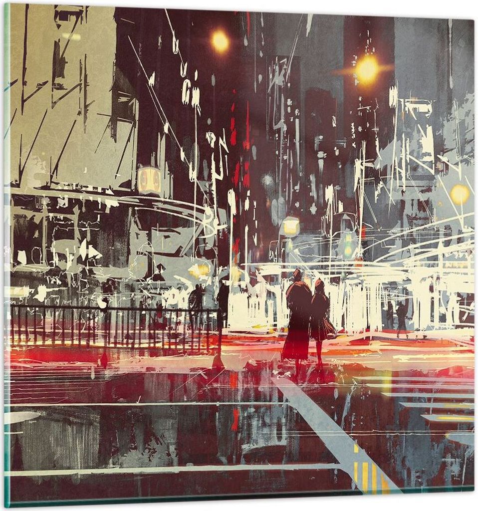 Bilder auf glas - Stadt Straße Nacht - 50x50cm - Glasbilder - Wandbilder - Kunstdruck - zum Aufhängen bereit - Wanddekoration aus Glas - Glas Bil...