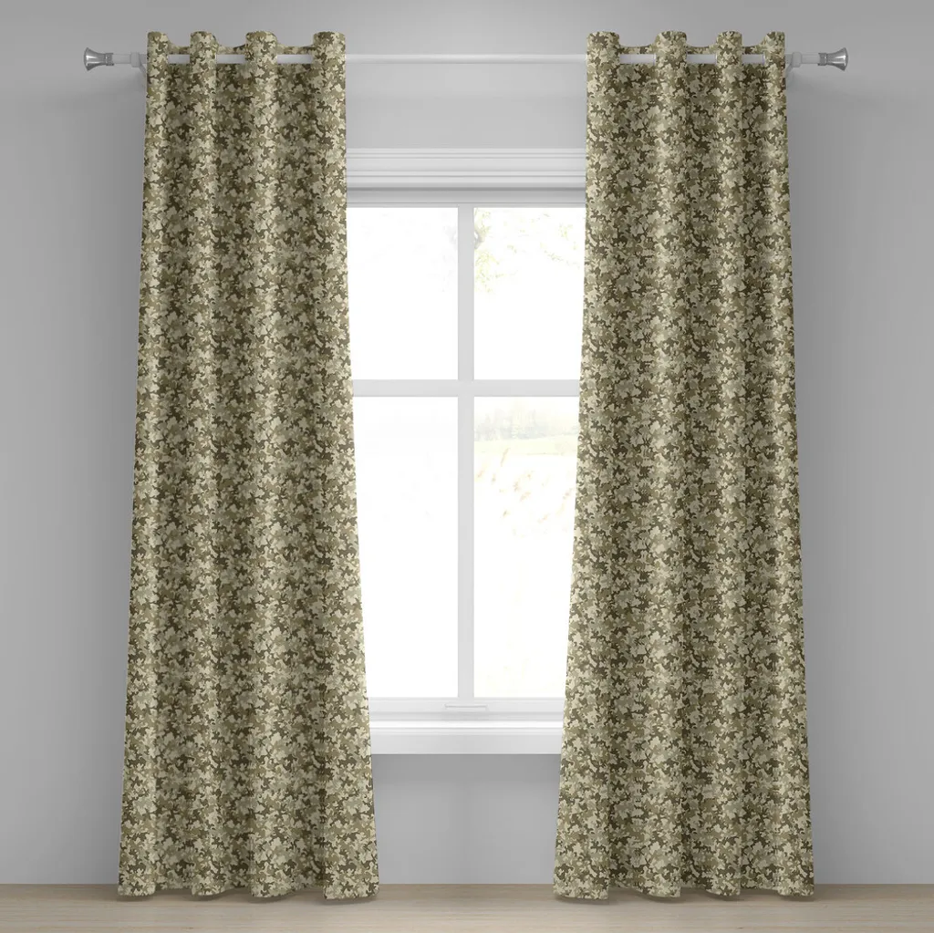 ABAKUHAUS Tenda con occhielli mimetica, colore sbiadito, motivo uniforme, camouflage classico, stile grunge vintage, tende decorative a 2 pannelli per finestre, 280 cm x 225 cm, color cachi verde oliva