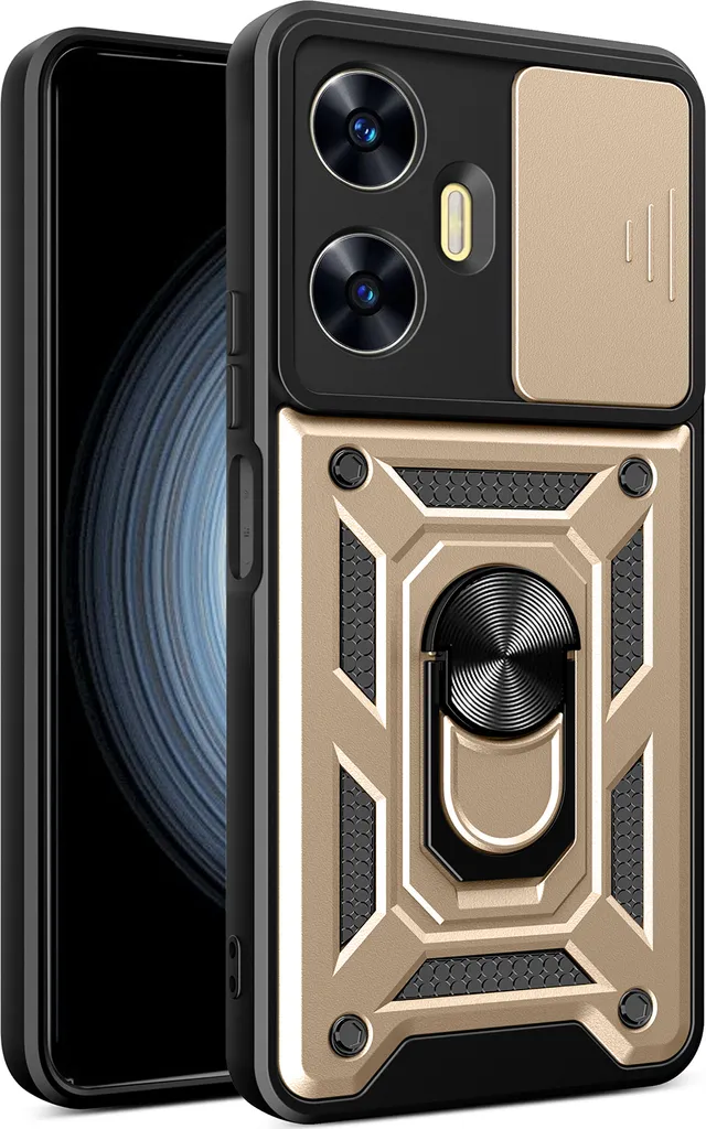 Custodia Realme C55 Silicone Oro con Anello - Protezione Totale Camera