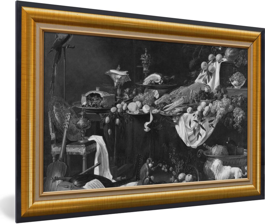 MuchoWow Gerahmtes Poster Stilleben - Maler - Liste - Gold 90x60 cm - Poster mit Schwarzem Bilderrahmen Wandposter Rahmen Foto Bilder - Fotorahme...