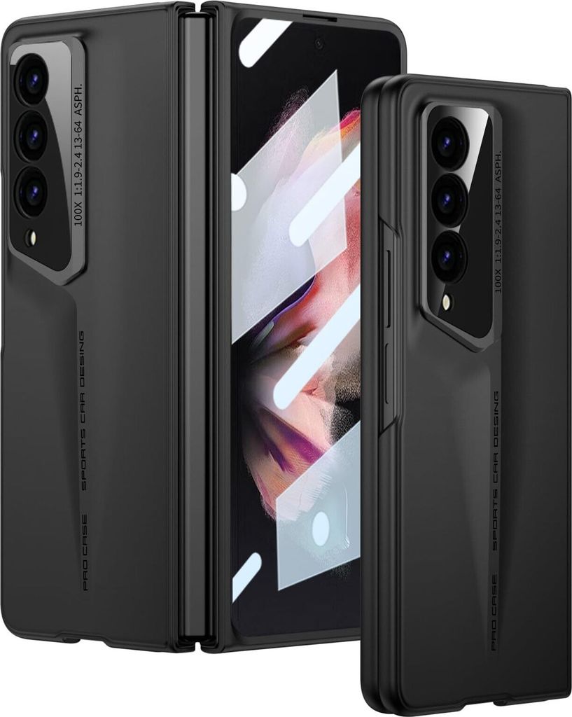 Hundyhülle für Samsung Galaxy Z Fold 3 5G, Eingebautem Bildschirmschutz, Ultradünne Hartes Matt PC Kratzfest Schutzhülle Schwarz