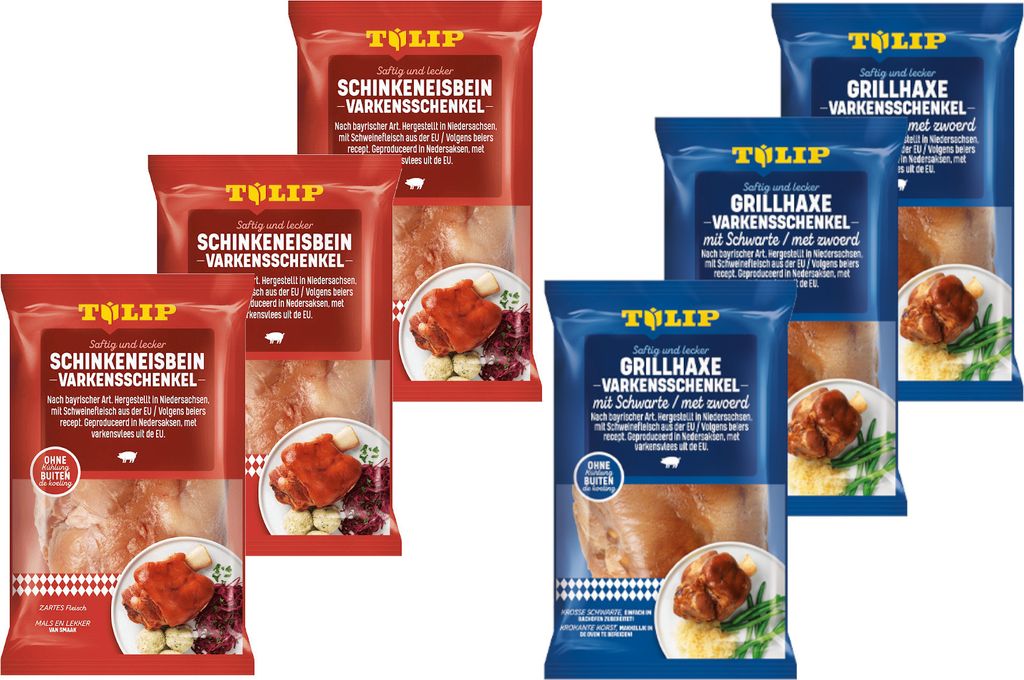 TULIP 6x 600 g Bundle Schinken-Eisbein Grillhaxe Gegart Vakuumverpackt Gepökelt