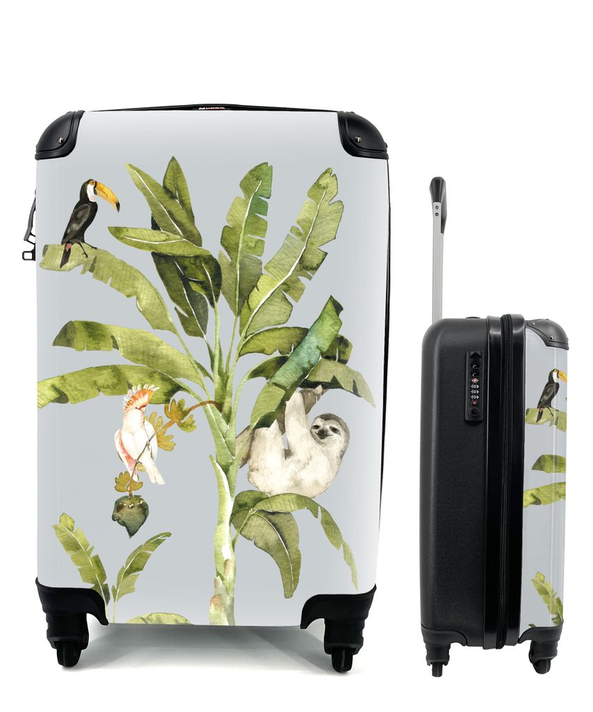 MuchoWow Koffer Handgepäck Trolley Rollkoffer Kleine Reisekoffer mit 4 Rollen - Dschungel - Faultier - Vogel - Cabin Size < 55x40x23 cm & 55x40x...