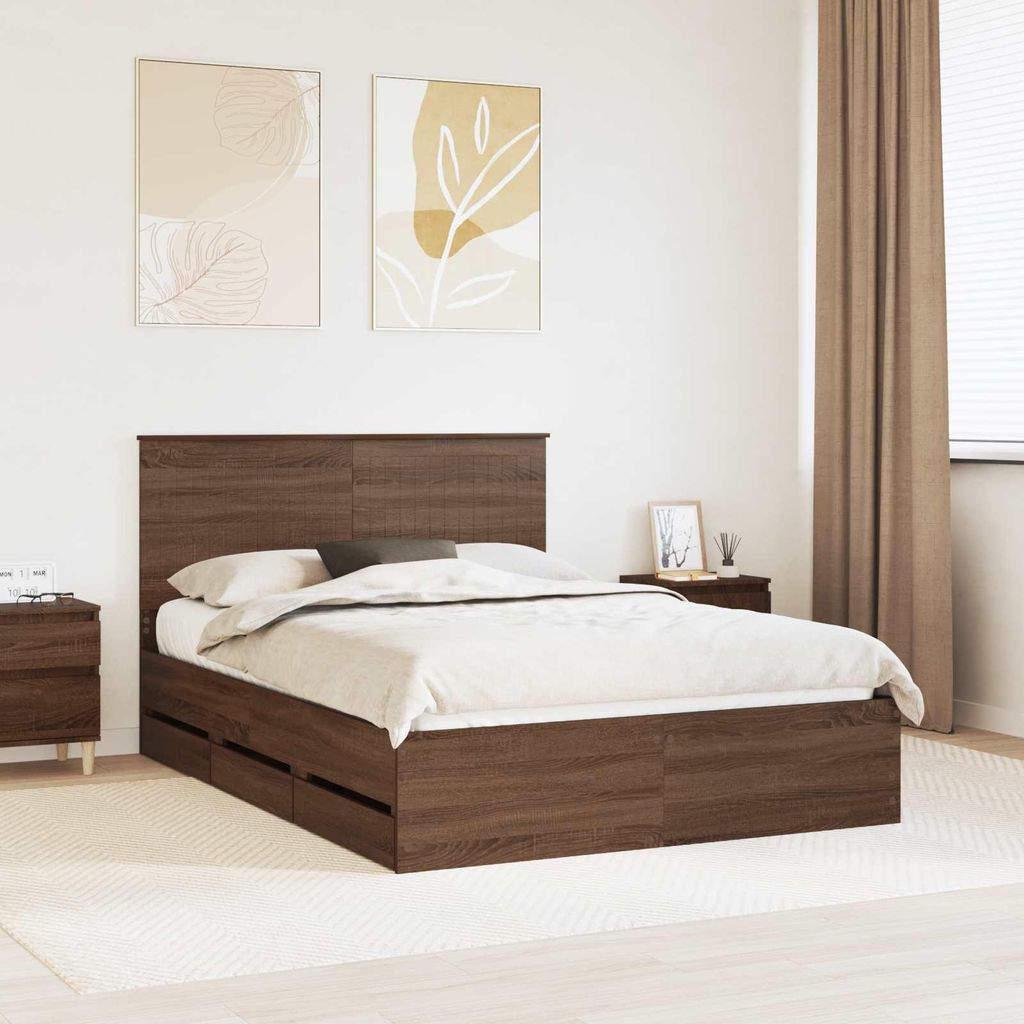 Maison Exclusive - Bettrahmen Braun Eichen-Optik 135 x 190 cm Ingenieurs Holz